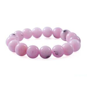 Pretty Pink and Black Agate Genuine Gemstone Beaded Stretch Bracelet
